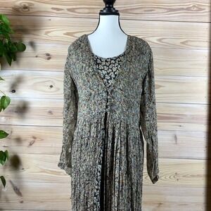 Vtg 90s Starina Maxi Dress Women L Dark Floral Pleated Layered Boho Fairy Grunge